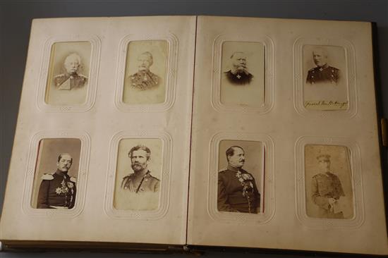 A Victorian photograph album containing 224 cabinet photographs of military figures, politicians, dignitaries, etc., qto, green moroc